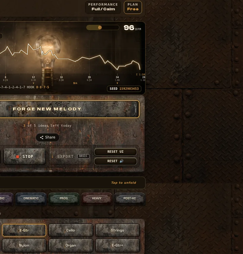 The Metalcore machine — the real MELOGNITE instrument interface